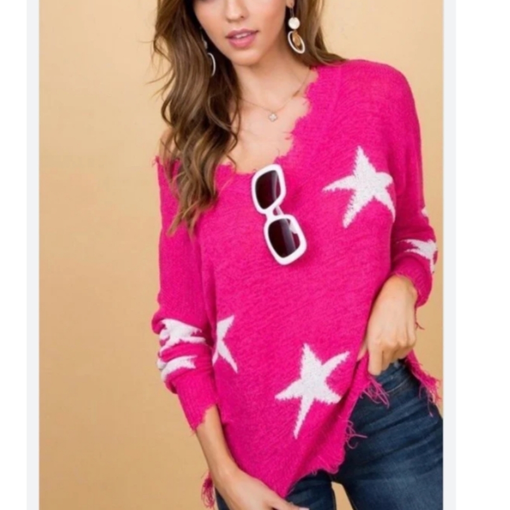 MAIN STRIP Star Distressed Pullover Sweater NWT